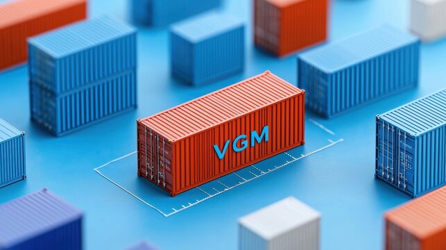 Weight certificate displaying vgm on container in shipping yard industrial environment aerial view logistics concept