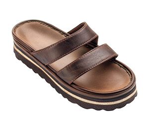 Stylish brown leather slide sandals with comfortable design, perfect for casual wear and summer outings. Ideal for both indoor and outdoor use