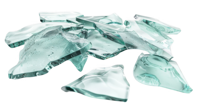 Shattered glass pieces indoor workspace still life creative environment close-up view fragility concept