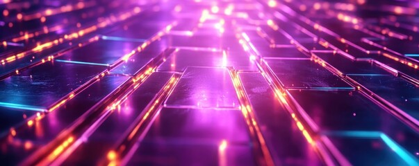 Obraz premium A mesmerizing digital artwork depicting a glowing labyrinth, its radiant pathways splitting into vibrant streams of light, symbolizing the myriad choices and paths in life This vibrant, abstract