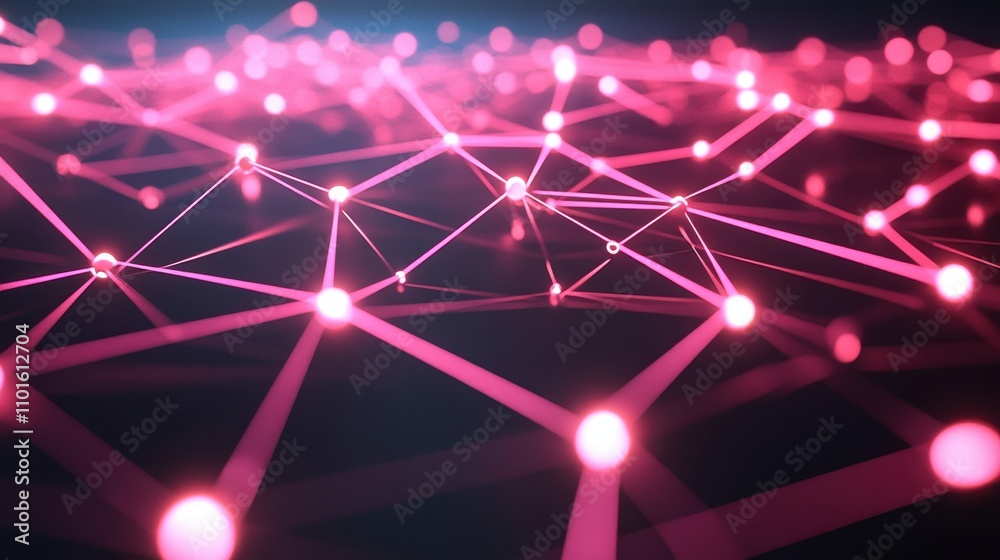 Poster abstract representation of interconnected nodes and lines, symbolizing technology and networks.