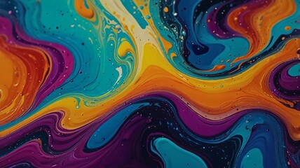 Beautiful abstraction of liquid paints in slow blending flow mixing together gently