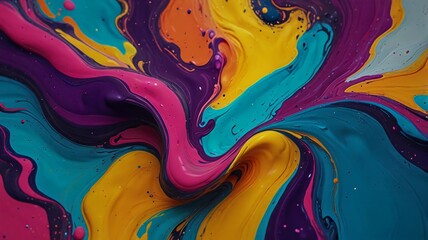 Beautiful abstraction of liquid paints in slow blending flow mixing together gently
