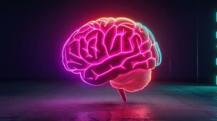 Glowing Neon Brain Intelligence Mind Innovation 3D Render