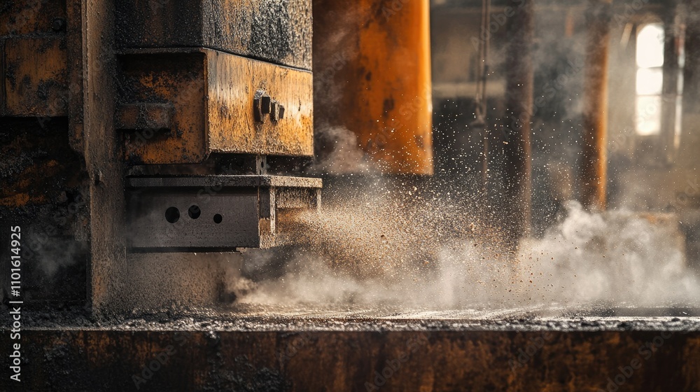 Aufkleber a close-up of a powerful industrial machine working in a rugged processing environment, with rusted 