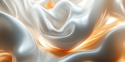 Fototapeta premium Abstract flowing silk fabric in white and orange.