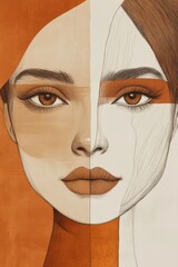 interior design artwork abstract woman tend color earth tones orange brown beige