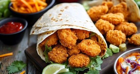 Crispy Chicken Nuggets in a Tortilla Wrap with Cilantro and Lime