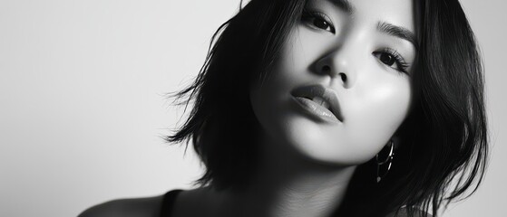 Elegant Asian woman in traditional attire, confident stance, pure white background, blending cultural pride with strength