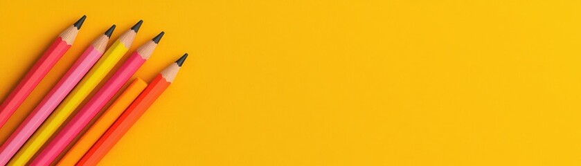 Fototapeta premium A vibrant image featuring colorful pencils arranged neatly against a bright yellow background.