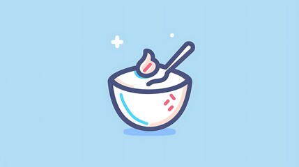 A minimalist illustration of a bowl of yogurt with a spoon, emphasizing a clean and modern design.