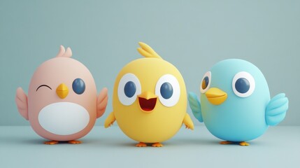Three Cute Cartoon Birds Standing Together