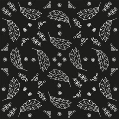 Hand drawn doodle flowers monochrome seamless pattern. Black and white simple floral background.