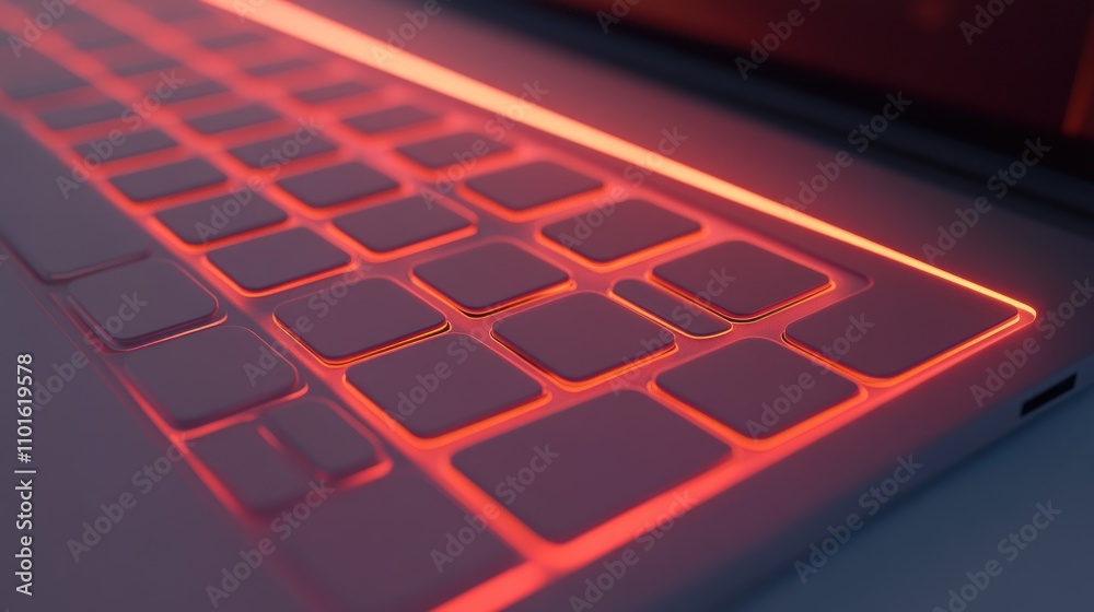 Poster illuminated laptop keyboard keys glowing red