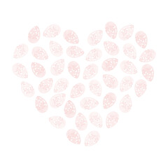 Decorated Easter eggs heart shaped in trendy monochrome soft pink. Easter decorative background idea