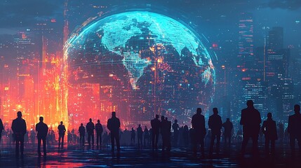 Fototapeta premium Futuristic Interactive Holographic Debate Platform with Vibrant Technological Visuals