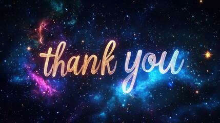 "thank you" written in glowing script across a starry night sky