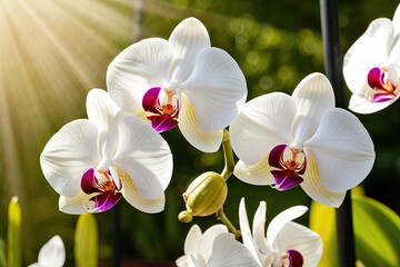 Elegant White Orchid Petals Bathing in Sunlight for a Serene Luxurious Garden Experience