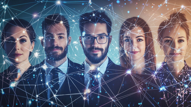 Global social and diverse professional connections. Corporate networking and business collaboration. Network concept. Tech, futuristic, modern style. Clear place for text