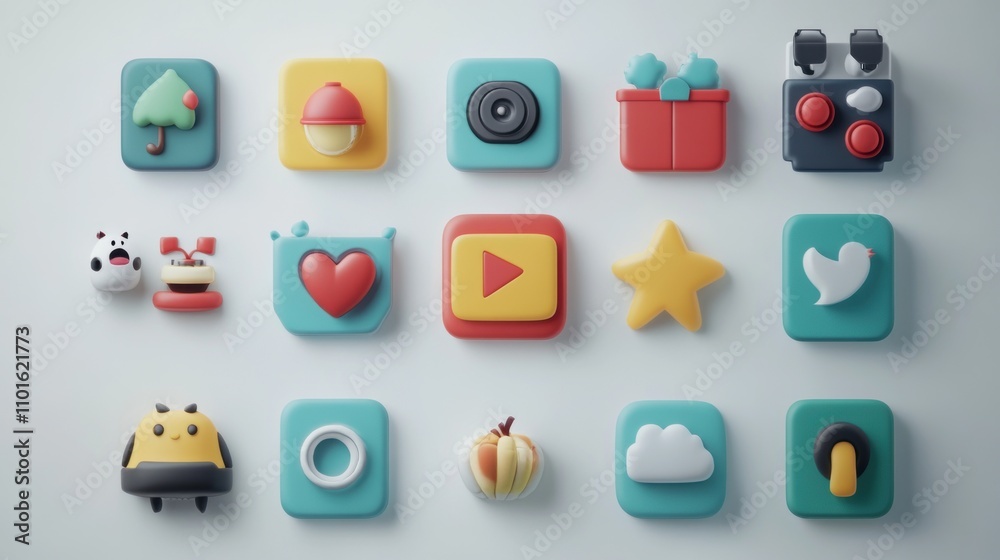 Poster colorful 3d app icons displayed on white background