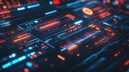 Fototapeta premium Abstract Digital Circuitry Glowing Neon Red And Blue