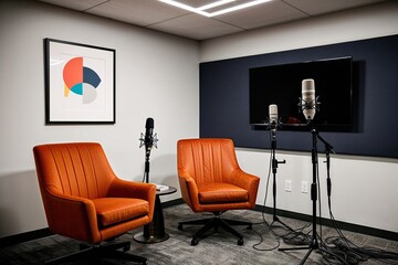 Inviting Media Space Featuring Cozy Podcast Chairs and Dynamic Microphones