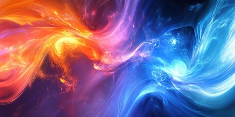Fototapeta premium Vivid abstract swirls of colors in blue and orange create a dynamic visual experience.