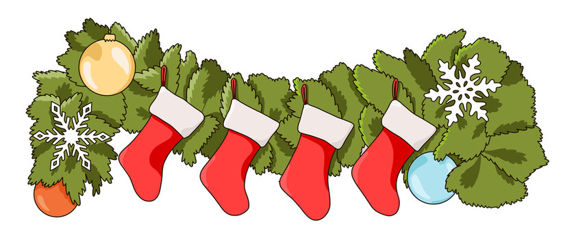 Merry Christmas and Happy New Year Isolated Garland for Posters, Greeting Cards and Web Banners