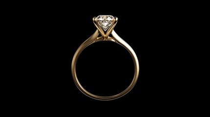 Elegant yellow gold solitaire engagement ring featuring a sparkling diamond, elegantly displayed on a sleek black background.