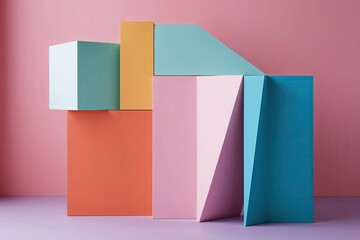 Vibrant 3D Geometric Shapes in Bold Pastel Hues