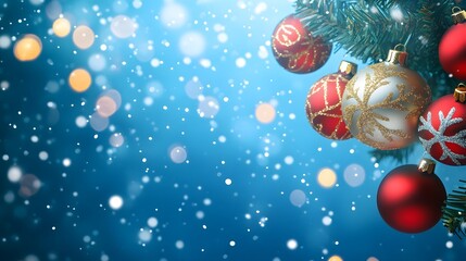 Festive Christmas Ornaments Adorn a Snowy Winter Branch