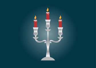 Three red candles in a candle holder. Christmas and Advent concepts.