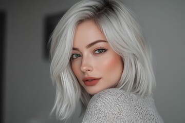 Fototapeta premium Here's a 10-word description of the image: Woman, platinum blonde