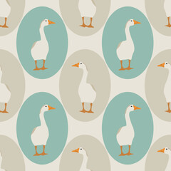 Geese seamless pattern. Retro vector wallpaper. Flat cute illustrations background

