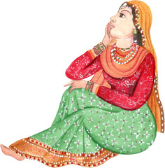 Handdrawn Indian Woman Sitting Gracefully watercolor