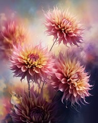 3D Watercolor Abstract Dahlia Flowers with Stained Glass Style