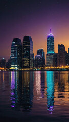 Obraz premium Vibrant Night Cityscape with Illuminated Buildings