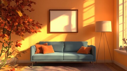 Cozy autumn living room with warm colors and natural light