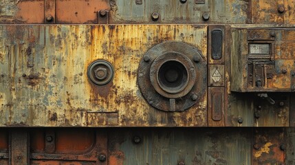 Detailed view of an aged block maker with worn surfaces and earthy colors, emphasizing the rugged, industrial look of the machine