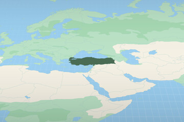 Turkey highlighted on a detailed map, geographic location of Turkey.