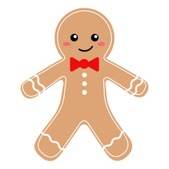 Vector illustration of a Christmas gingerbread man with a red bow tie