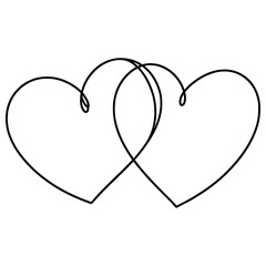 Heart continuous one line drawing, Black and white vector minimalist illustration of love concept made of one line