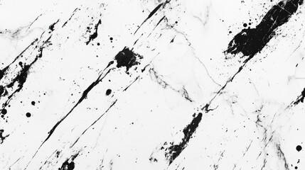 Black and white grunge paint splatter and scratch texture overlay creating dynamic contrast on a sleek marble background.