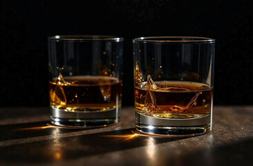 Glass of whiskey on dark background. Drink photo bar restaurant. AI Generative