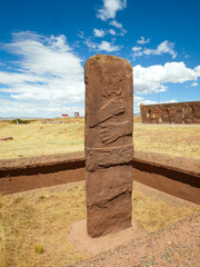 Monolith among the Tiwanaku Ruins, a UNESCO World Heritage Site