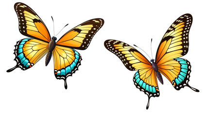 Obraz premium Very beautiful collection of colorful butterfly in flight isolated on a transparent background