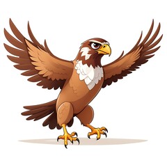 Obraz premium A cartoon falcon flying with wings spread on a white background. 