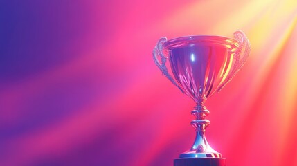 Shiny trophy illuminated by colorful lights, symbolizing victory and achievement in competitions or personal milestones.