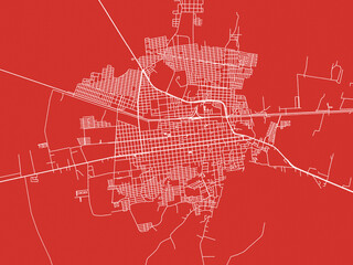 Christmas Map of Heroica Caborca, Mexico in Snowy White on Festive Red Background.