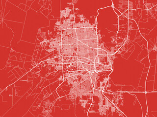 Christmas Map of Hermosillo, Mexico in Snowy White on Festive Red Background.